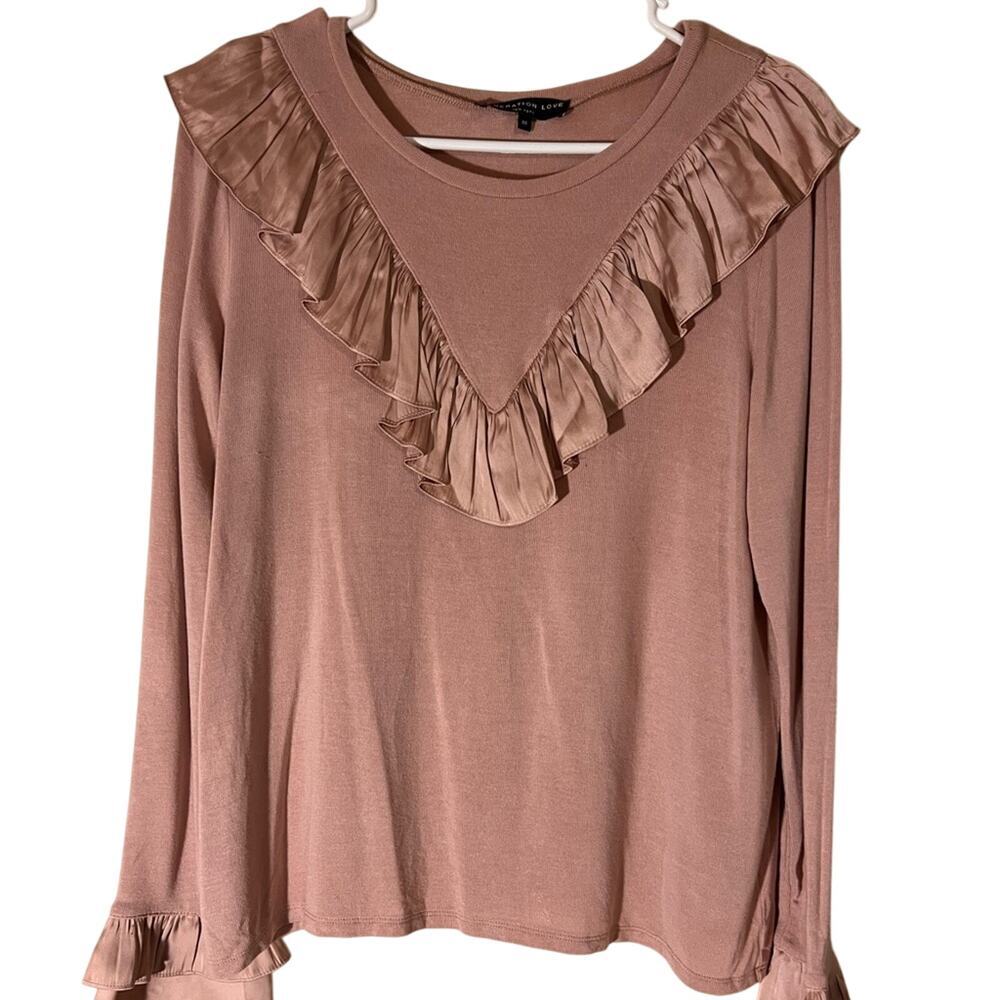 Generation Love New York Pink Ruffles‎ on Chest and Cuffs Shirt Women’s Medium
